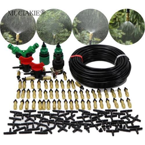 MUCIAKIE 5M-30M 1/4-in Adjustable Brass Misting Nozzle Cooling System for Plants Vegetables Patio Garden Irrigation Kits