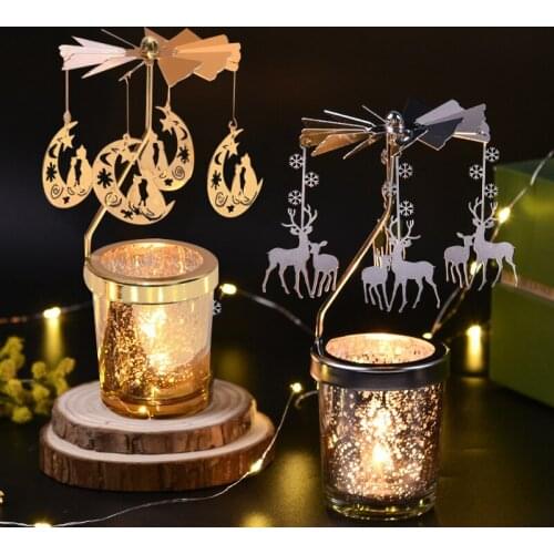 Romantic Rotating Spinning Carrousel Tea Light Candlesticks Holder Metal Tea Light Candle Holder Home Decoration Dinner Party