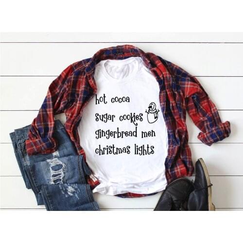 Christmas List t-shirt hot cocoa sugar cookies Christmas light cute snowman shirt girl gift casual harajuku aesthetic tees tops