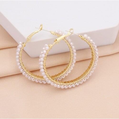 1 Pair Fashion Gold Imitation Pearl Heart Star Round Geometric Dangle Earrings for Women Party Jewelry Accessories