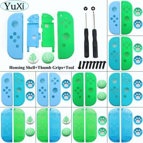 YuXi For Nintend Switch NS Joy Con Replacement Housing Shell Cover for NX Controller + Animal Crossing Tree Leaf Thumb Grip Cap