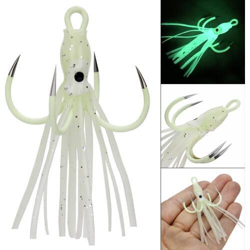 18# 3g Luminous Noctilucence Octopus Squid Hook Soft Skirts Lure with 4 Hooks