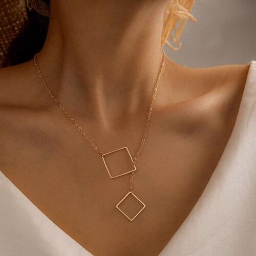 Tocona Classical Square Pendant Necklace for Women New Hollow Geometric Drop Earring Wedding Jewelry Set Accessories 13357