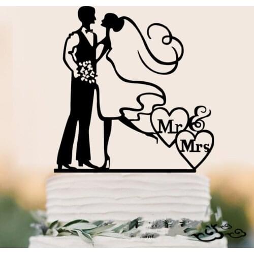 Wedding Cake Topper Bride Groom Mr Mrs Acrylic Black Cake Topper Wedding Decoration Marriage Party Supplies with free shipping