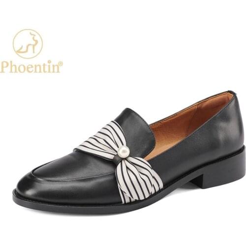 Phoentin Womens bow-knot Low Heel round Toe Mules 2021 Autumn new Genuine Leather Pumps elegant office ladys shoes FT1647