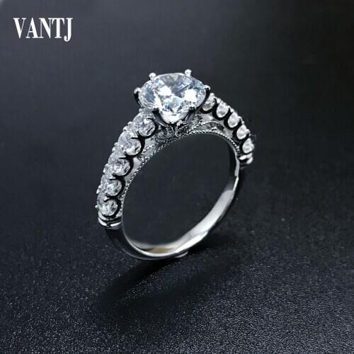 VANTJ White Moissanite Ring Round Brilliant Cut Moissanite 6.5mm 1ct Ring Diamond Ring 10k Gold for Women Wedding Party Gift