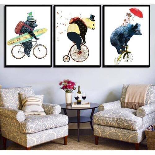 Cycling Bear Canvas Painting Print Art Modern Wall Art Wall Pictures for Bedroom Livingroom Home Decor B5167