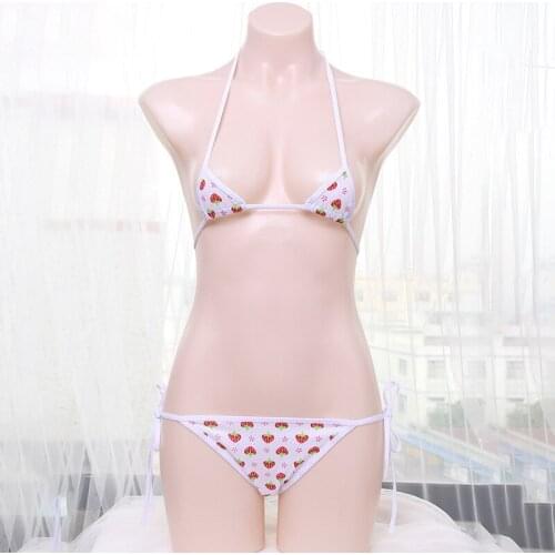 Japanese Sexy Lingerie Lolita Kawaii Strawberry Anime Cosplay Mini Bikini Adult Cosplay Erotic Costumes Bra Women Underwear Set