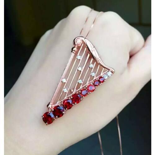 Natural red garnet stone brooch S925 silver Natural yellow crystal brooch Pendant trendy Elegant pipa women two wears jewelry
