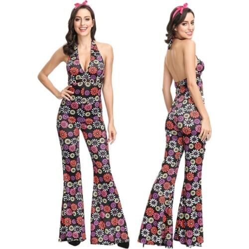 Ladies 80s Retro Hippie Go Go Girl Disco Costume Carnival Party Vintage Adult Women Outfits Clothing Halloween Costumes