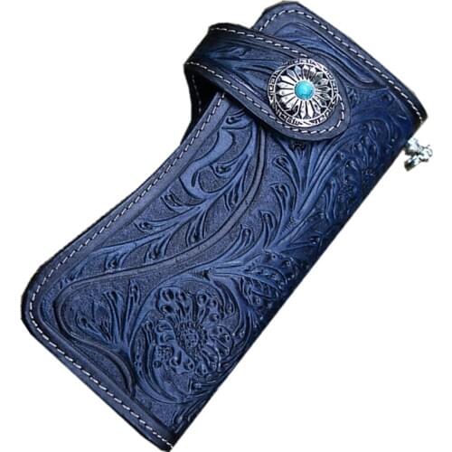 Women Men Wallets Carving Floral Bag Purses Clutch Vegetable Tanned Leather Turquoise Hasp New Year Gift