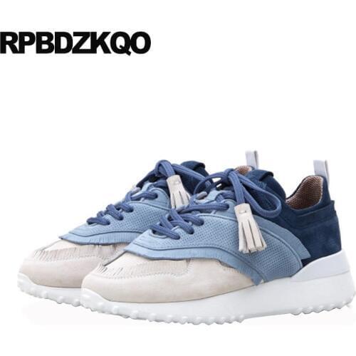 Sneakers blue elevator real leather tassel creepers brand gray fringe thick sole designer shoes women luxury 2019 trainers flats