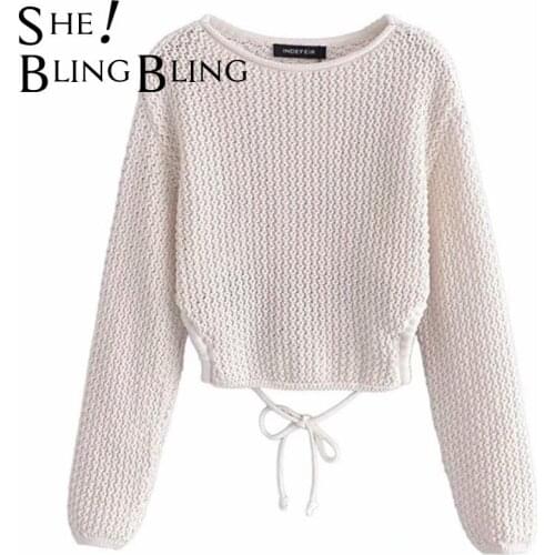 SheBlingBling Za Woman 2021 Loose Autumn Sweater Hollow Pullovers Korean Elegant Knitted Traf Sweater Fashion Solid Crop Tops