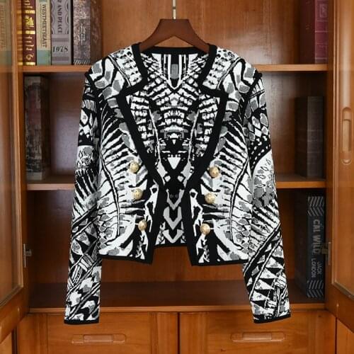 2020FW Autumn Fashion New Women Jacquard Knitted Cardigans Female Double Breasted Coat Sweater