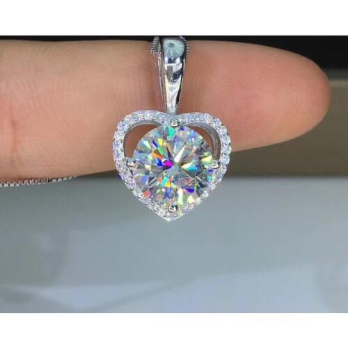 1ct Carat Moissanite Pendant necklace heart shape D Color 6.5mm Moissanite pendants S925 Pure Silver Platinum Plated Free Chain