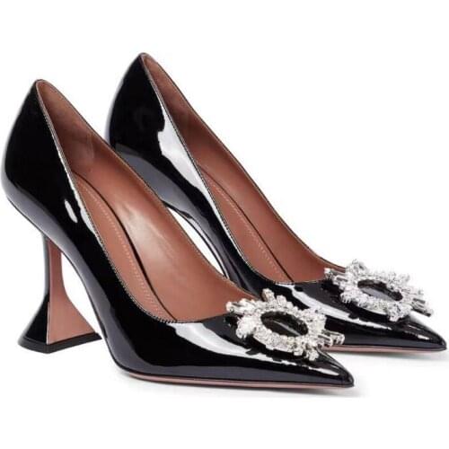 2021 New Single Layer Shoes Sun Buckle Rhinestone Low-Cut Shoes Wine Glass Heel Fashion Fairy Shoes