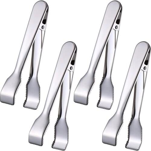 4Pcs Ice Tongs Stainless Steel Serving Tongs with Teeth Sawtooth for Ice Bucket Ice Tongs with Springs for Restaurant