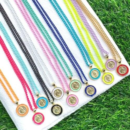 5Pcs 2021 New Enamel Virgin Mary Necklace For Women Men Elegant Women Religion Pendant Necklace Jewelry