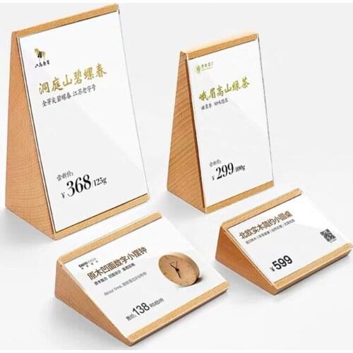 90*55mm Mini Wood Produts Price Label Paper Tag Display Stand Frame Slant Table Acrylic Sign Holder