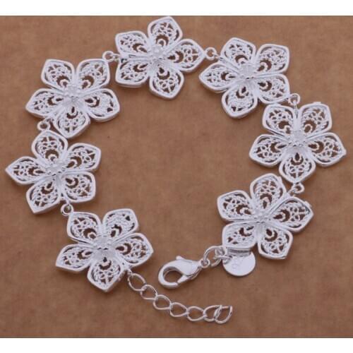 AH144 Wholesale Lucky Silver Color Charm Bracelets For Women Popular Fashion 925 Jewelry Seven Flower /egaamxha Aijaizqa