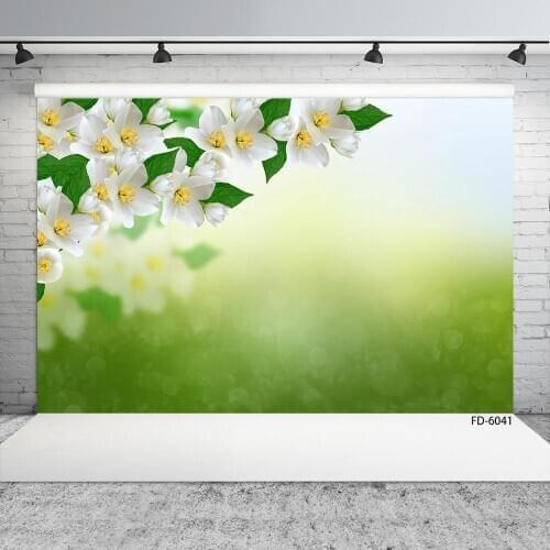 White Flowers Green Leaves Bokeh Photography Backdrop Custom Background for Pets Children Portrait Baby Photobooth Fond Photo