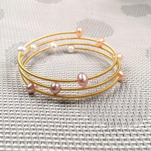 Natural Freshwater Pearl Bracelets Adjustable Iron Alloy Three Layers Of The Bracelet Women Jewelry Accessories Size 7-8mm
