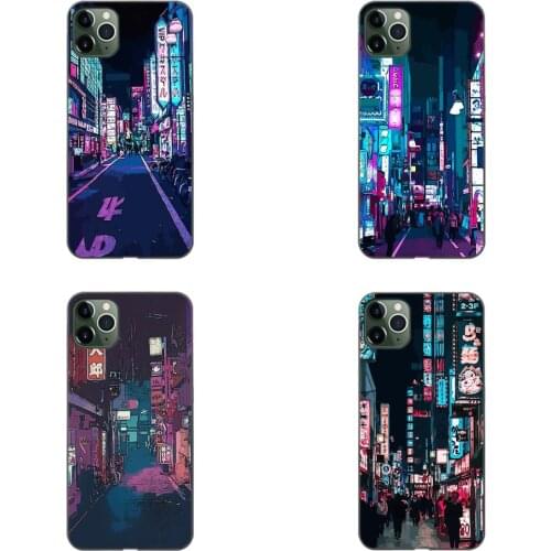 Japanese Night City Phone Case Black Soft Cover For Iphone 12Pro Mini 11Pro Max Se2020 6 7 8 plus X XS XR Xsmax For Samsung S20