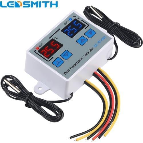 XK-W1088 Dual Digital Temperature Controller Incubator Thermostat 10A Direct Output Heating Cooling Control Switch 12V 110V 220V