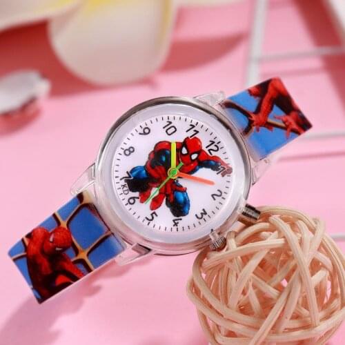 Disney Cartoon Frozen Spider-Man Flash Childrens Watch Leather Quartz Watch Boys Girls Gifts Childrens Watch Birthday Gifts