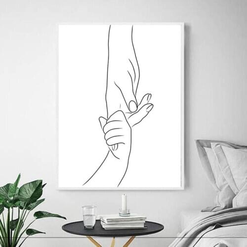 Sketch Hands Line Drawing Art Print Nursery Wall Decor Mom Baby Hands Minimalist Wall Art Canvas Painting