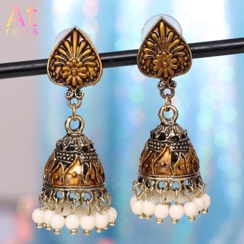 Ethnic Womens Gold Heart Leaf Indian Jewelry Gypsy Vintage Boho Tribe Bell Tassel Drop Earrings Jhumka Earrings Jewelry
