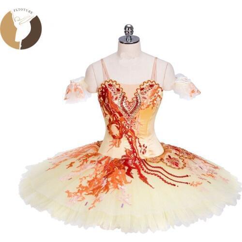 FLTOTURE Ballerina Competition Costumes Professional Classical Ballet Tutu For Sale Satin Ballet Pancake Tutus Orange Skirts