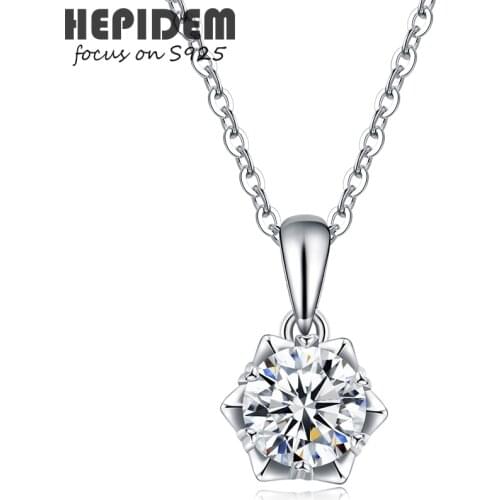 HEPIDEM 100% 1ct 6.5mm D Moissanite Pendant 925 Sterling Silver Necklace New S925 Diamond Test Passed Jewelry Women Gift H003