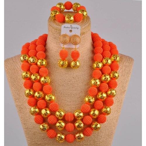 Orange costume african jewelry set 24 inches long necklace simulated pearl beads FZZ25
