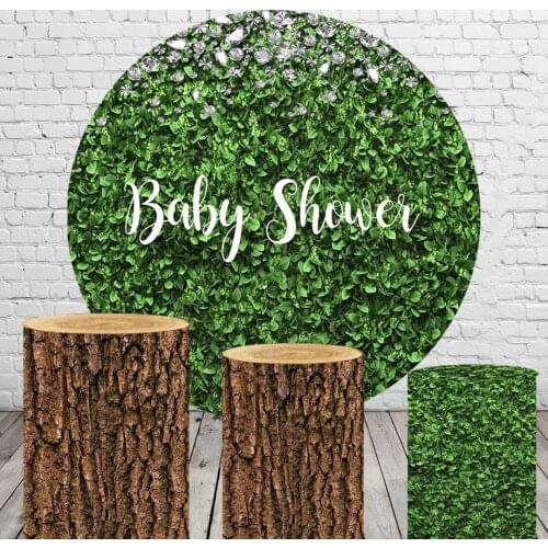 Round panel backdrop green leaves circle background wedding birthday baby shower party decor polyester fabric vinyl YY-195