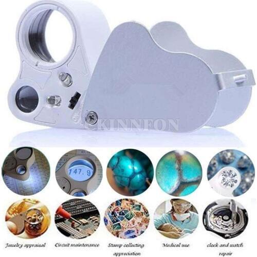 100pcs 30X 60X LED Lighted Illuminated Jewelers Eye Loupe Jewelry Magnifier for Gems Jewelry Rocks Stamps Coins Watch Antique