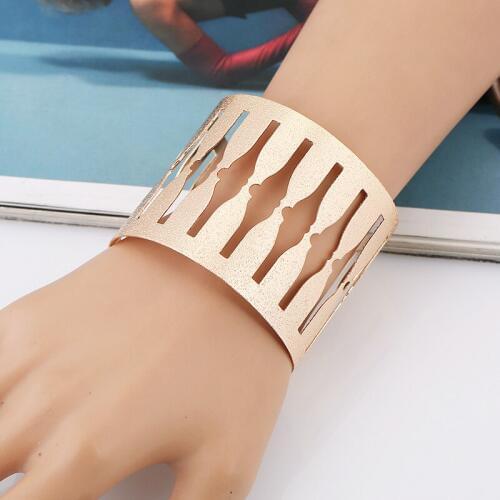 LZHLQ Trendy Scrub Metal Bangle For Women 2020 Fashion Brand Jewelry Accessories Geometric Plated Hollow Adjustable Cuff Bangle