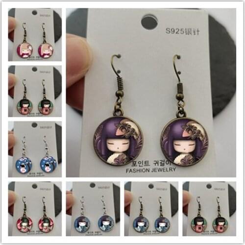Lovely Japanese Girl Cartoon Glass Cabochon Drop Earrings for Women Cute Girls Punk Dangle Earrings Brincos Party Jewelry