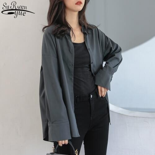 2021 Fashion Long Sleeve Womens Shirts Thick Autumn and Winter Loose OL Style Women Shirts Single-breasted Female Blusas 11295