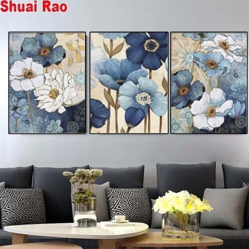 Restaurant Triple Flower diamond painting full square round cross stitch mosaic still life diamond embroidery flower Country art