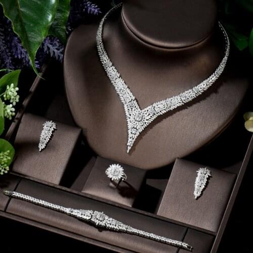 HIBRIDE Hotsale 4pcs Bridal Jewelry Set New Fashion Dubai Jewelry Set For Women Wedding Party Accessories aretes de mujer N-1405