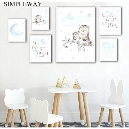 Wall Art Canvas Painting Nursery Quotes Child Poster and Print Simplicity Owl Picture Nordic Kids Boy Pregnant Bedroom Decor