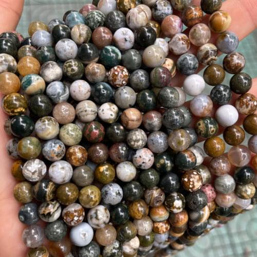 Natural Ocean Agates Stone Beads 6mm 8mm 10mm Pick Size Round Loose Gemstones Beads 15'' Strand DIY Bracelet For Jewelry Making