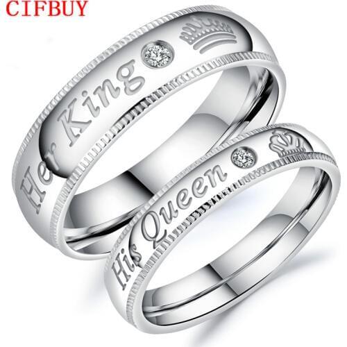 New Arrival Romantic Couple Rings "Her King His Queen" Stainless Steel Engraving Ring For Lover Best Jewelry Gift GJ607