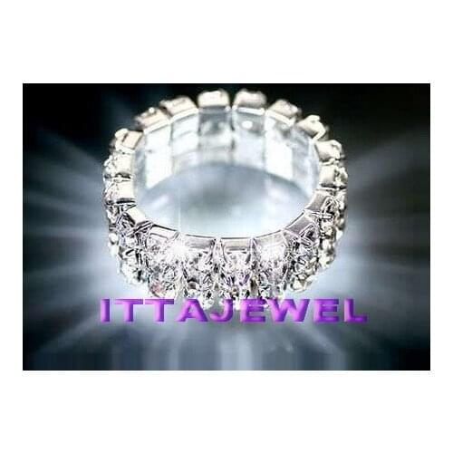 Wholesale 12pcs Three Row Aolly Rhinestone Crystal Stretch Rings,Girls Bridal Wedding Rings