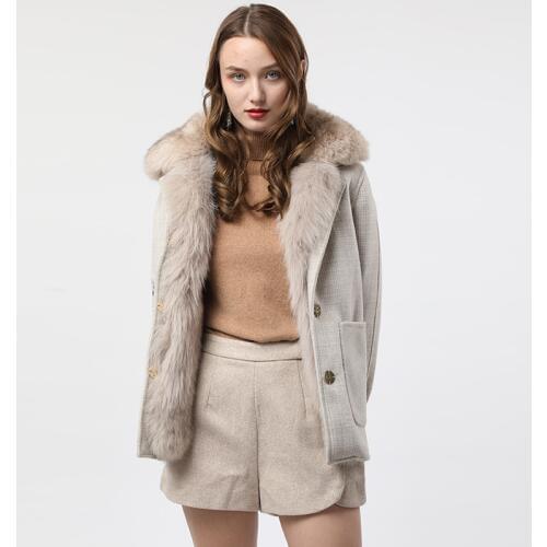 Fur Rabbit Real Coat Female Fox Fur Collar Woolen Coat Autumn Winter Jacket Women Korean Double Side Woolen Coats MY4575 s