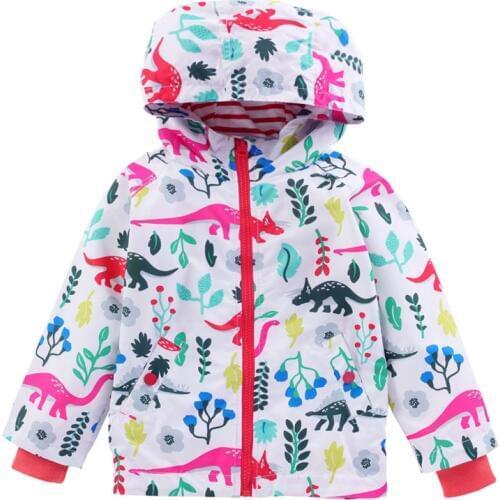 Girls RainCoat Girls Jacket Autumn Kids Coats Cartoon Dinosaur Hooded jacket For Girls Kids Clothes Waterproof Children Clothing