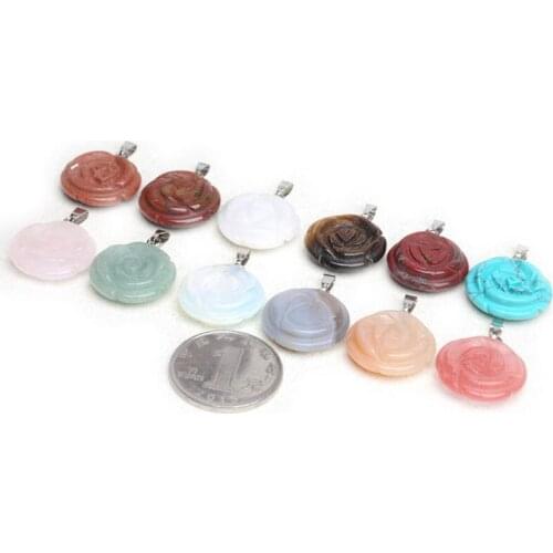 20x6mm 5pcs/Lot Flower Shape Pendant Agates/Jaspers/Quartzs/Tiger Eye/Sandstone Pendants For Necklace Jewelry Making Trinket