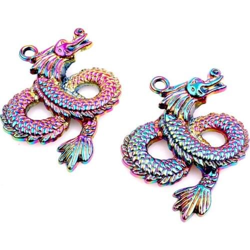 10pcs Rainbow Color Dragon Pendants Necklace Charms Alloy Animal Zodiac Dragon DIY Accessories For Necklace Jewelry