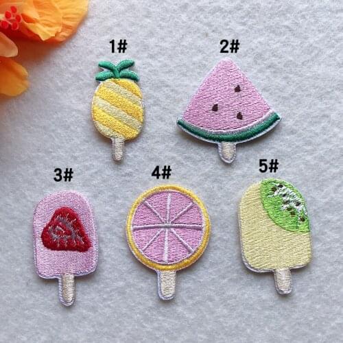Self-adhesive Cute Summer Fruit Popsicle Embroidery Patches for Clothes No Iron on Clothing Sticker Cartoon Pineapple Appliques